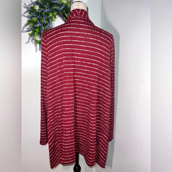 LOGO Lori Goldstein striped pockets long sleeve,shawl neckline, open cardigan Lg - Picture 5 of 11